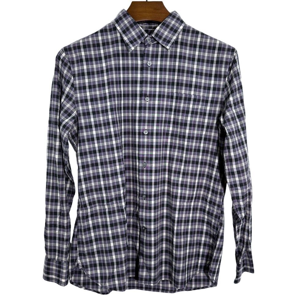 JOHN VARVATOS Star USA Purple Plaid 100% Cotton Button Up Shirt Medium